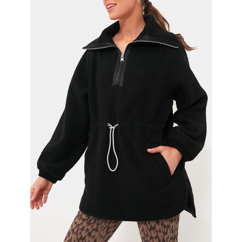 Varley Black Parnel Half Zip Plush Borg Fleece Jacket Size Medium Quiet Luxury